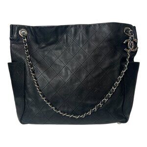 $3700 CHANEL Black 2014 REFURBISHED Painted Leather Around Pocket Shoulder Bag